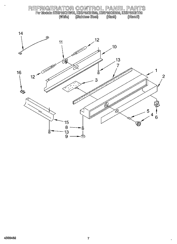 REFRIGERATOR CONTROL PANEL Diagram and Parts List for KSSP36QHT00  KitchenAid Refrigerator