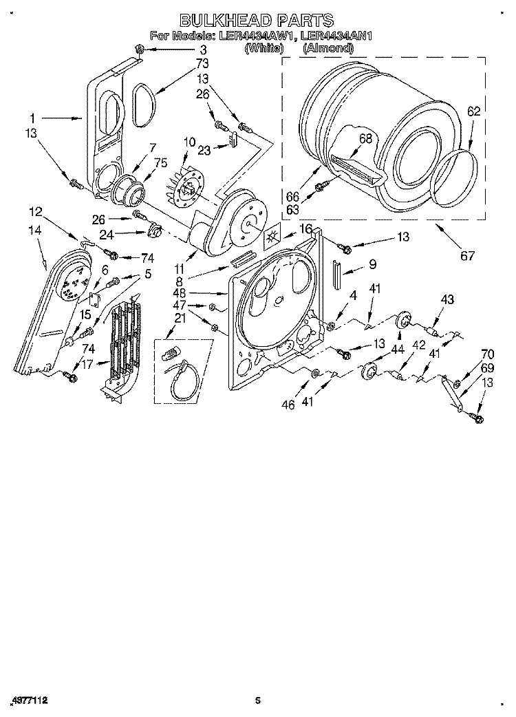 SECTION Diagram and Parts List for LER4434AN1  Whirlpool Dryer