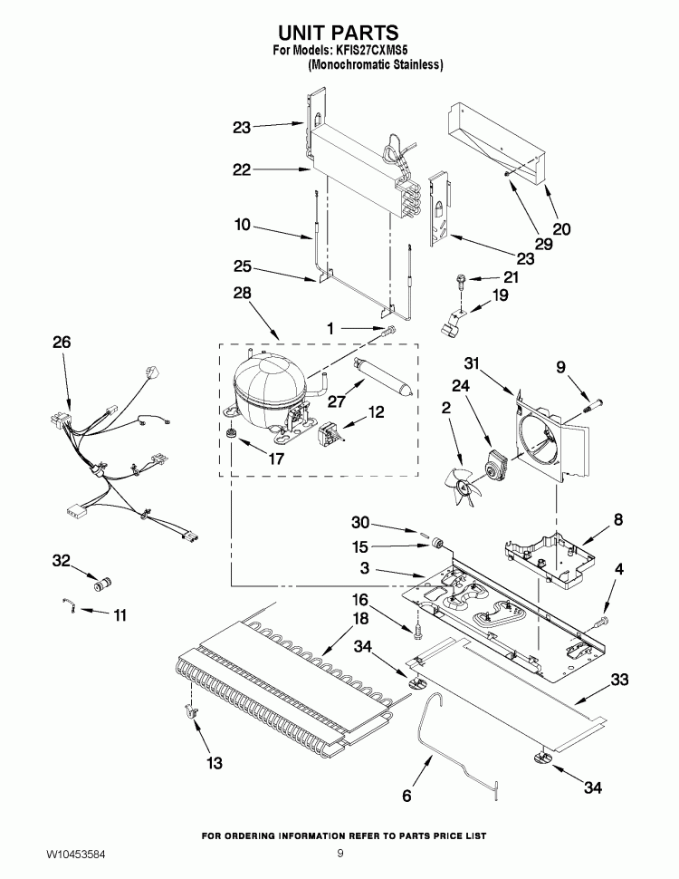 UNIT PARTS Diagram and Parts List for KFIS27CXMS5  KitchenAid Refrigerator