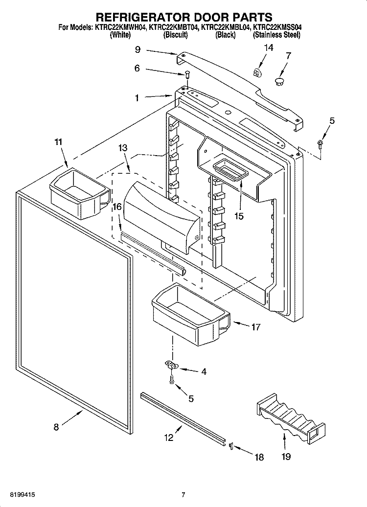 REFRIGERATOR DOOR PARTS Diagram and Parts List for KTRC22KMSS04  Whirlpool Refrigerator