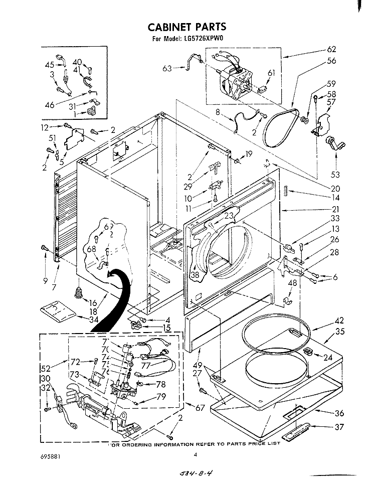 CABINET Diagram and Parts List for LG5726XPW0  Whirlpool Dryer