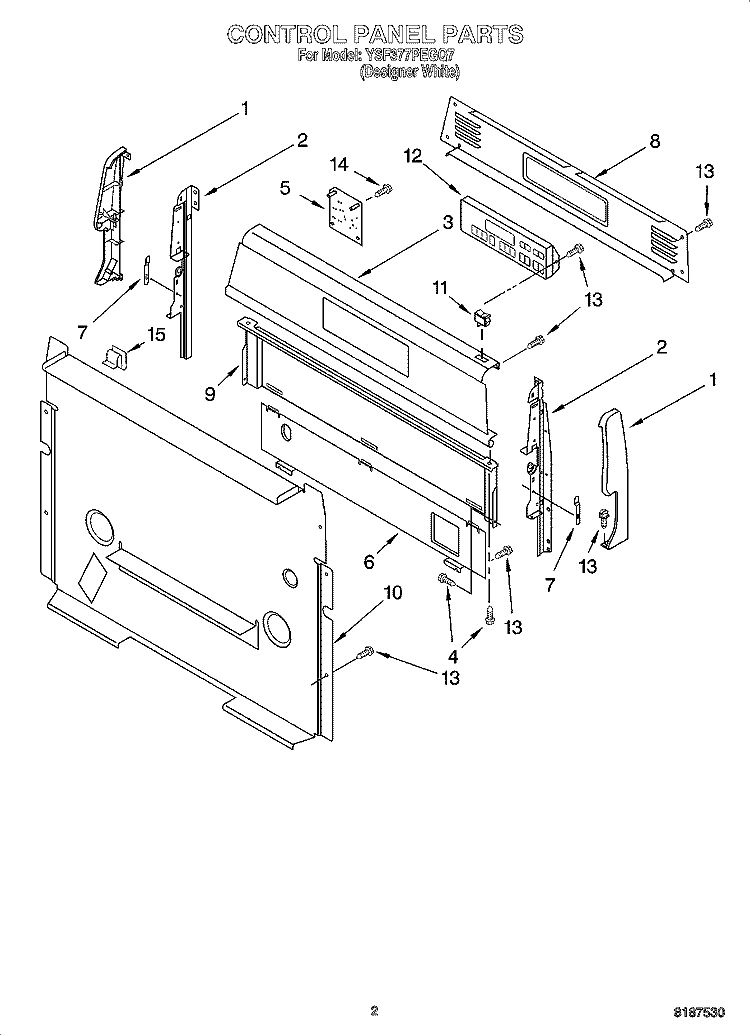 CONTROL PANEL PARTS Diagram and Parts List for YSF377PEGQ7  Whirlpool Range