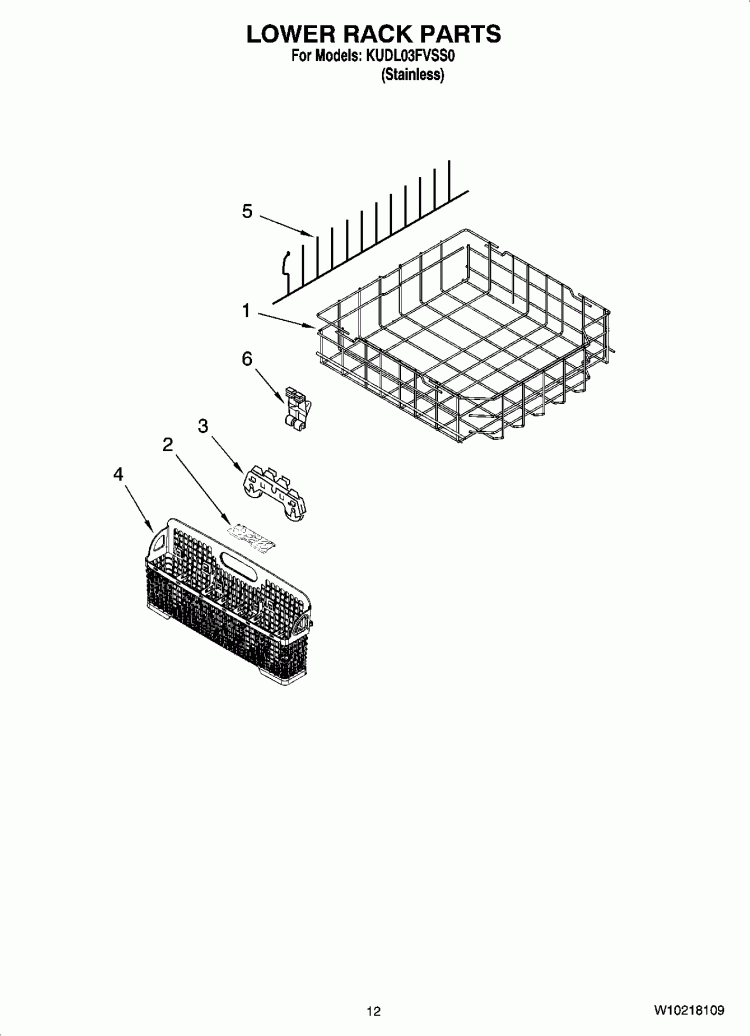 LOWER RACK PARTS Diagram and Parts List for KUDL03FVSS0  KitchenAid Dishwasher