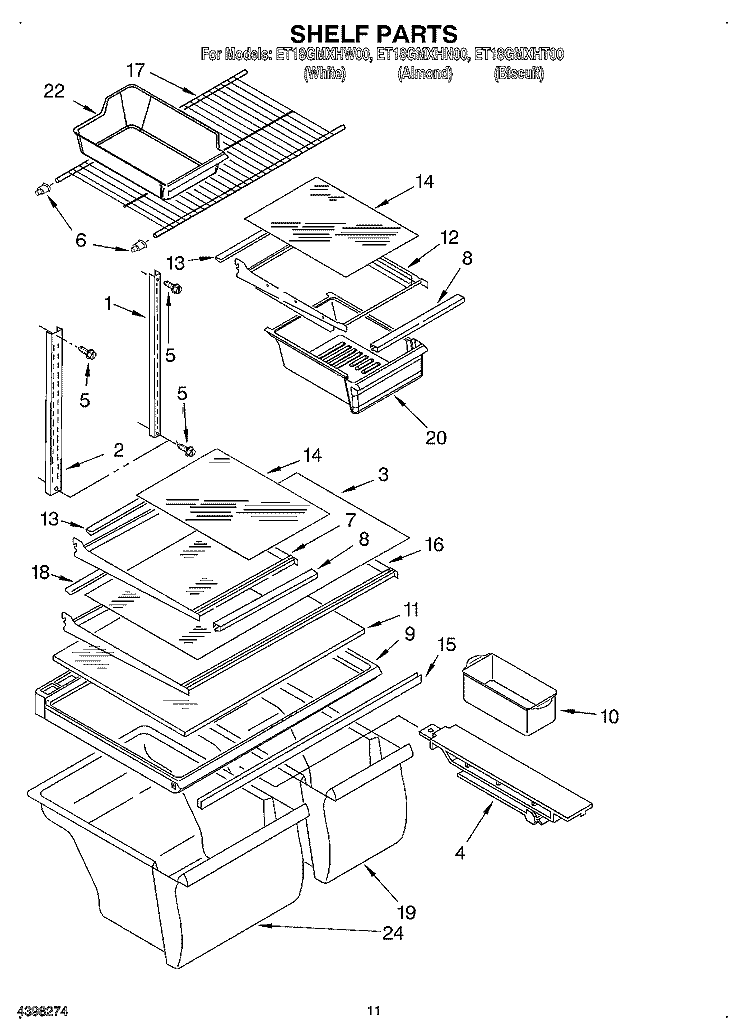 SHELF, OPTIONAL Diagram and Parts List for ET18GMXHN00  Whirlpool Refrigerator