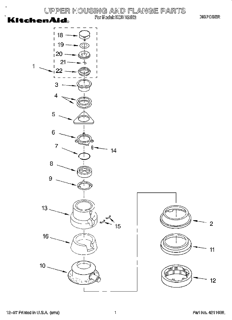 SECTION Diagram and Parts List for KCDI250X3  KitchenAid Food Waste Disposer