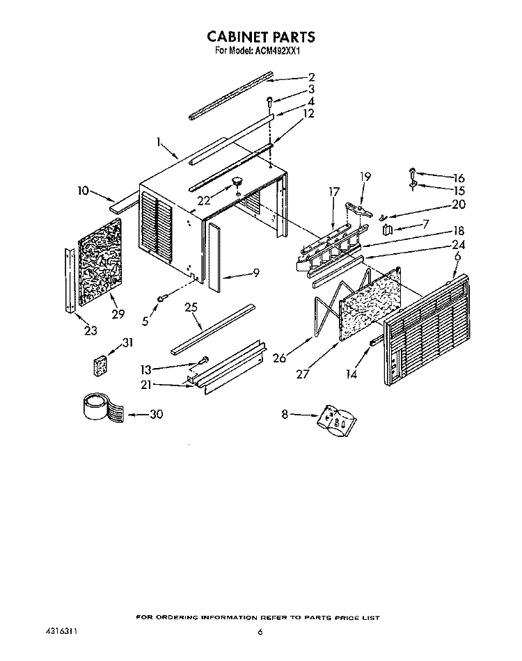 CABINET Diagram and Parts List for ACM492XX1  Whirlpool Air Conditioner