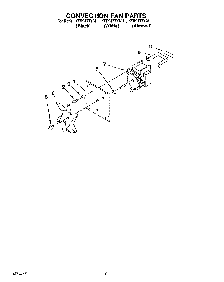 CONVECTION FAN Diagram and Parts List for KEBS177YWH1  KitchenAid Wall Oven