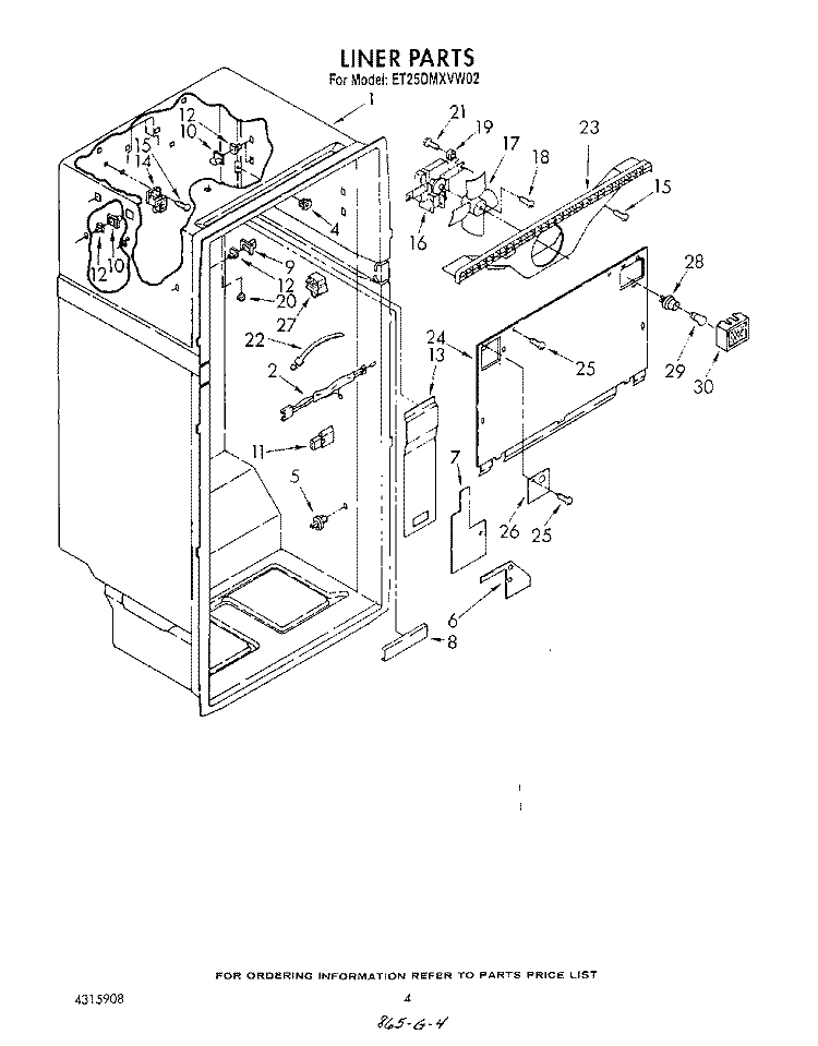 LINER Diagram and Parts List for ET25DMXVM02  Whirlpool Refrigerator