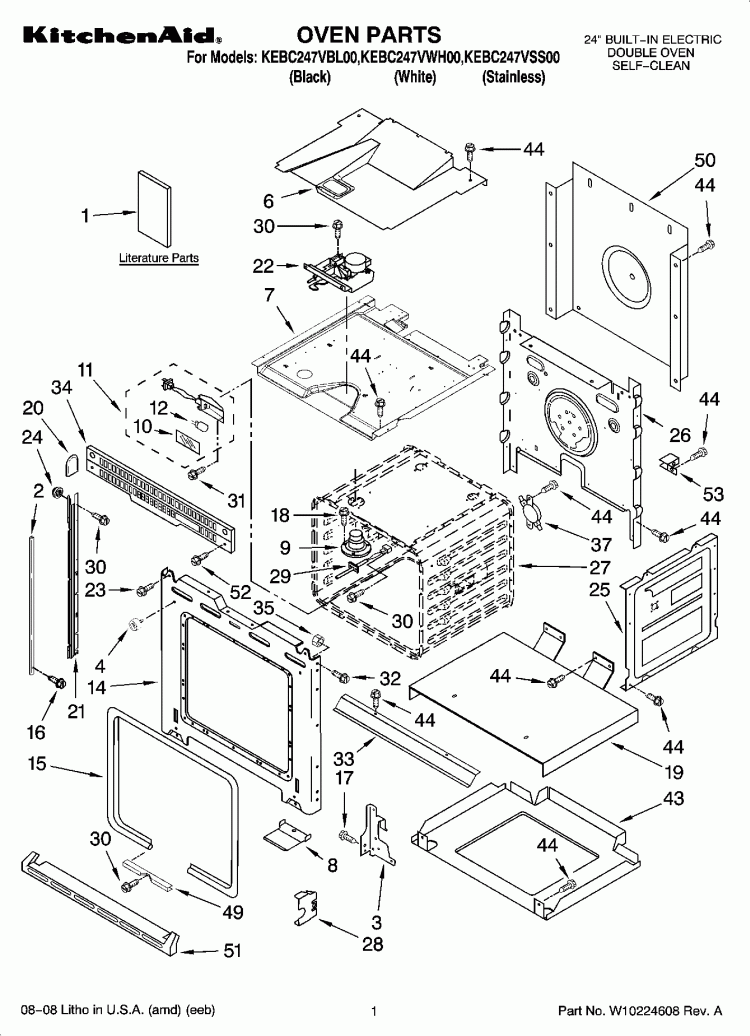 OVEN PARTS Diagram and Parts List for KEBC247VSS00  KitchenAid Wall Oven