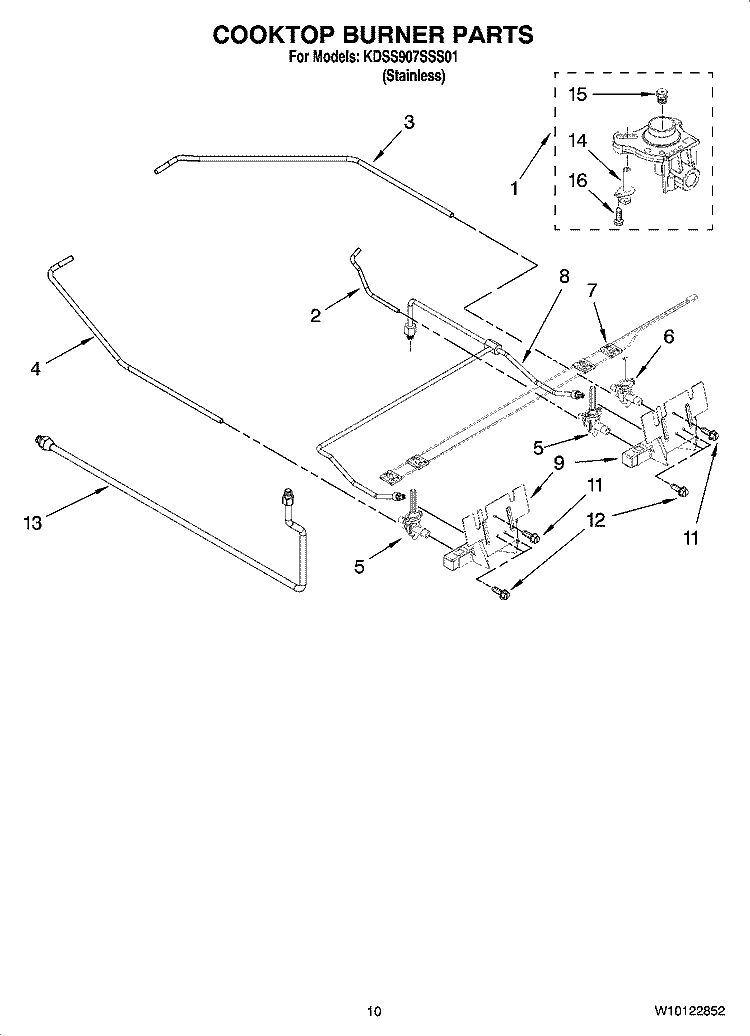 COOKTOP BURNER PARTS Diagram and Parts List for KDSS907SSS01  KitchenAid Range