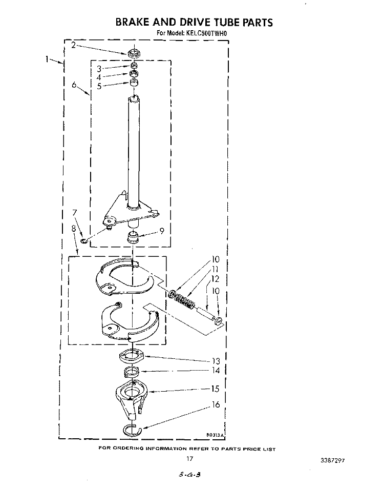 BRAKE AND DRIVE TUBE Diagram and Parts List for KELC500TPL0  KitchenAid Washer Dryer Combo
