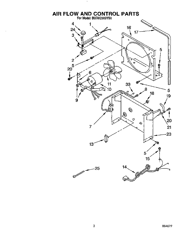 SECTION Diagram and Parts List for BUDH2500YS0  Whirlpool Dehumidifier