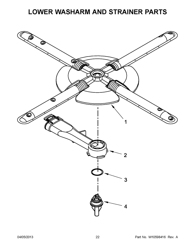 LOWER WASHARM AND STRAINER PARTS Diagram and Parts List for KUDC10IXBL8  KitchenAid Dishwasher