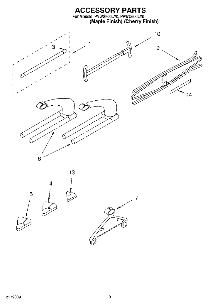 ACCESSORY Diagram and Parts List for PVWS600LY0  Whirlpool Cabinet