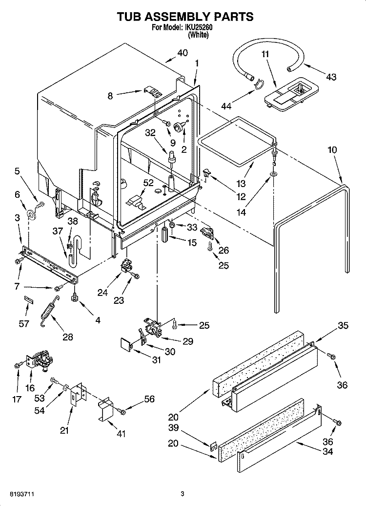 TUB ASSEMBLY PARTS Diagram and Parts List for IKU25260  Inglis Dishwasher