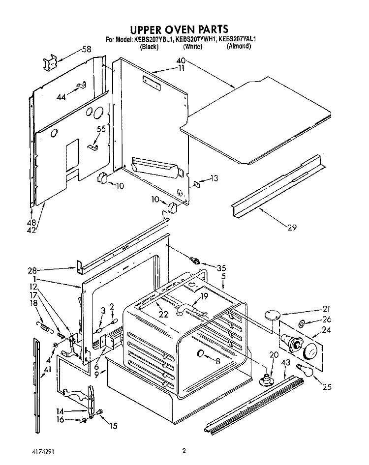 UPPER OVEN Diagram and Parts List for KEBS207YAL1  KitchenAid Wall Oven