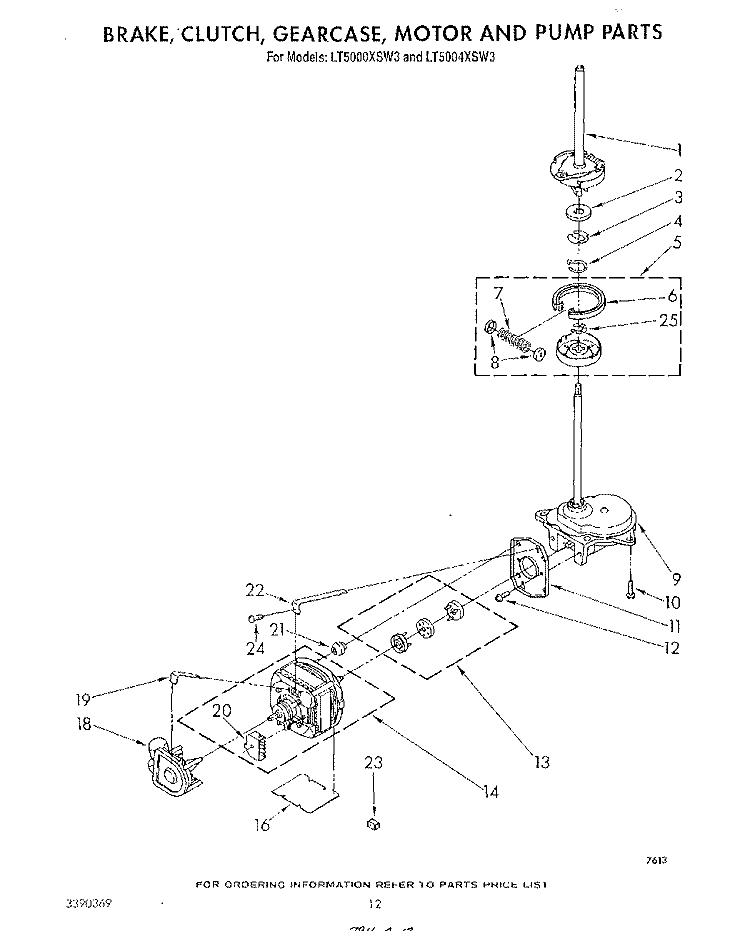 BRAKE, CLUTCH, GEARCASE, MOTOR AND PUMP Diagram and Parts List for LT5000XSW3  Whirlpool Washer Dryer Combo