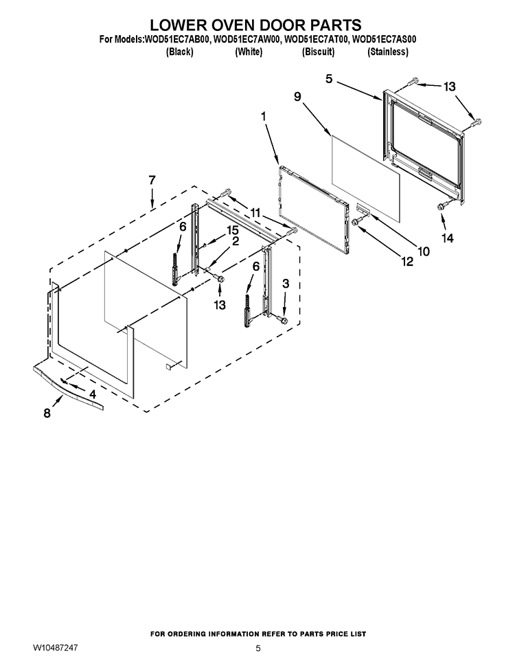 LOWER OVEN DOOR PARTS Diagram and Parts List for WOD51EC7AB00  Whirlpool Wall Oven