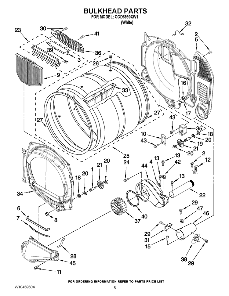 BULKHEAD PARTS Diagram and Parts List for CGD8990XW1  Whirlpool Dryer