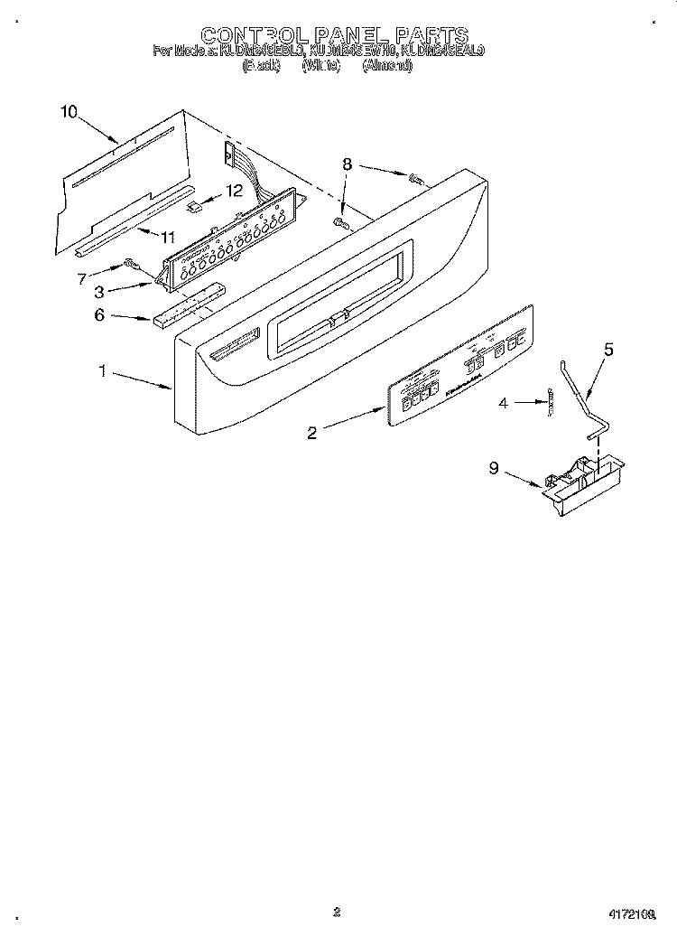 CONTROL PANEL Diagram and Parts List for KUDM24SEBL0  KitchenAid Dishwasher
