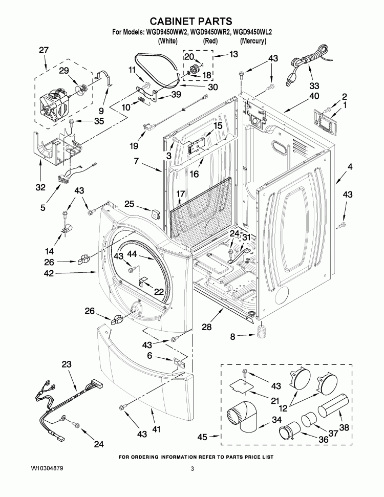 CABINET PARTS Diagram and Parts List for WGD9450WL2  Whirlpool Dryer