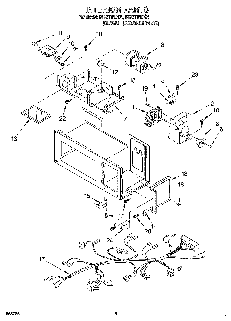 INTERIOR, LIT/OPTIONAL Diagram and Parts List for MHE11RDQ4  Roper Microwave