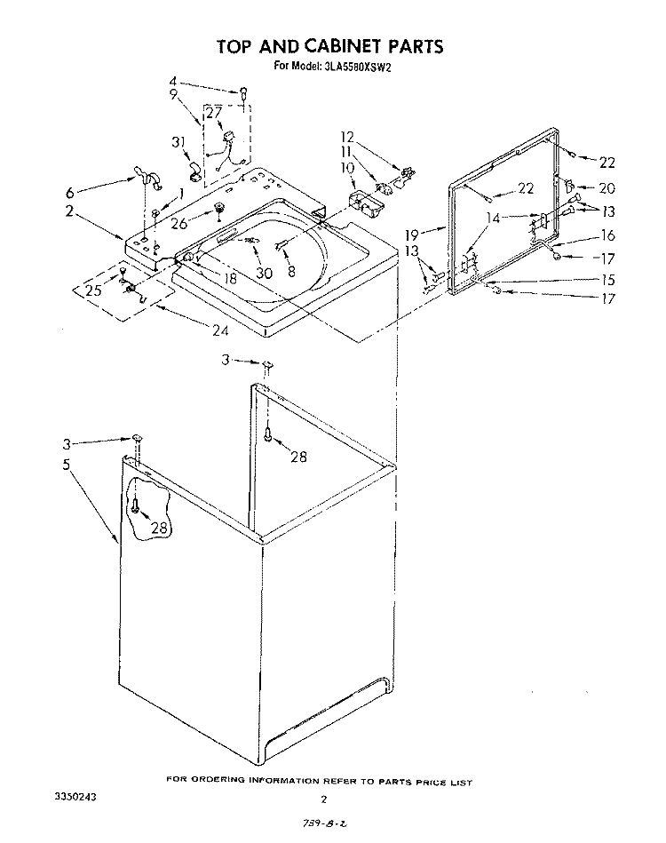 TOP AND CABINET , LITERATURE AND OPTIONAL Diagram and Parts List for 3LA5580XSW2  Whirlpool Washer