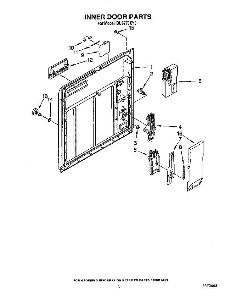 INNER DOOR Diagram and Parts List for DU8770XY0  Whirlpool Dishwasher