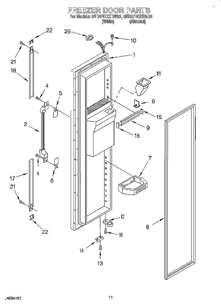 FREEZER DOOR Diagram and Parts List for 8ED27DQXDN02  Whirlpool Refrigerator