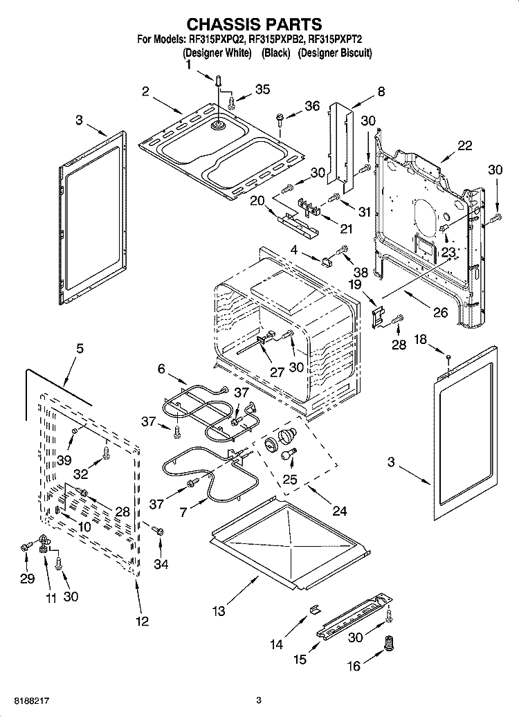 CHASSIS PARTS Diagram and Parts List for RF315PXPB2  Whirlpool Range