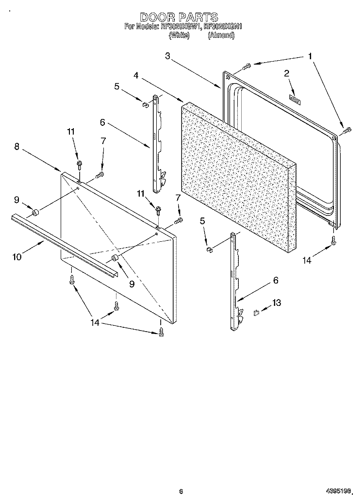 DOOR, OPTIONAL Diagram and Parts List for RF3020XGW1  Whirlpool Range