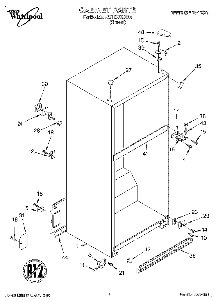 CABINET Diagram and Parts List for 7ET18PKXDN01  Whirlpool Refrigerator