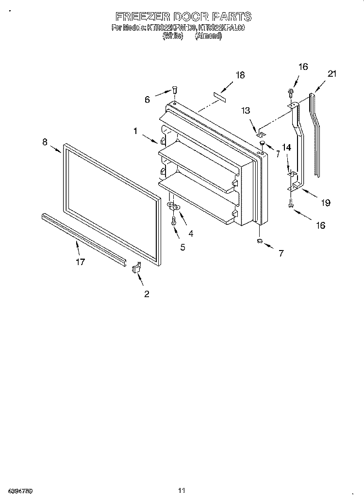 FREEZER, LIT/OPTIONAL Diagram and Parts List for KTRS22KFAL00  KitchenAid Refrigerator