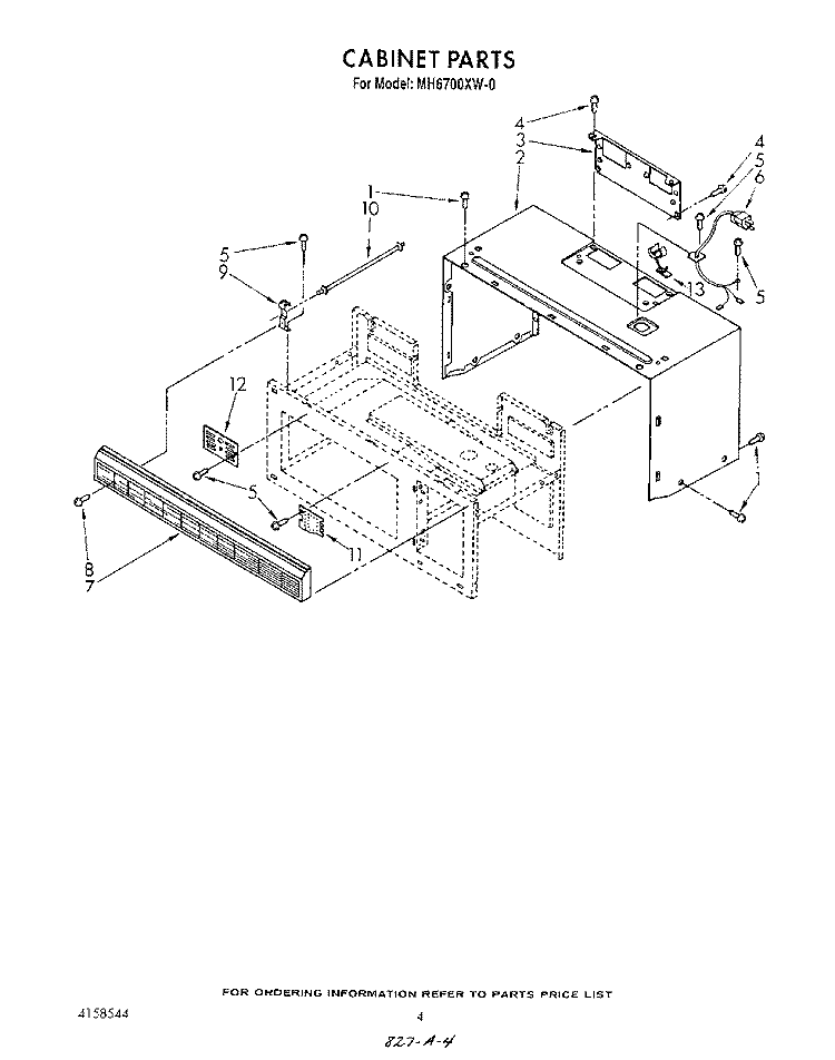 CABINET Diagram and Parts List for MH6700XW0  Whirlpool Microwave