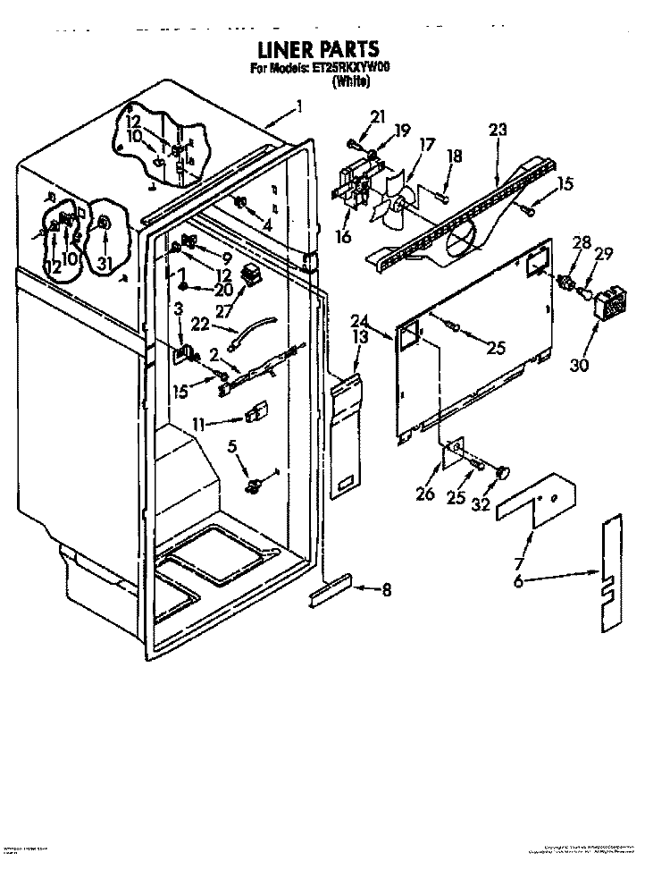 LINER Diagram and Parts List for ET25RKXYW00  Whirlpool Refrigerator