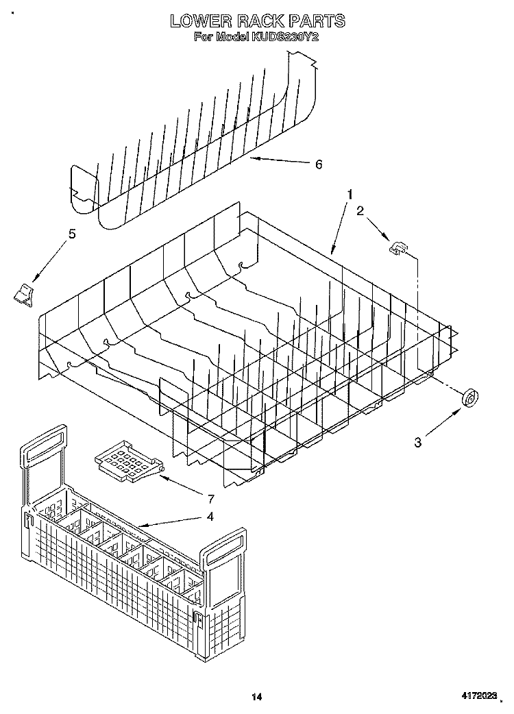 LOWER RACK Diagram and Parts List for KUDS230Y2  KitchenAid Dishwasher