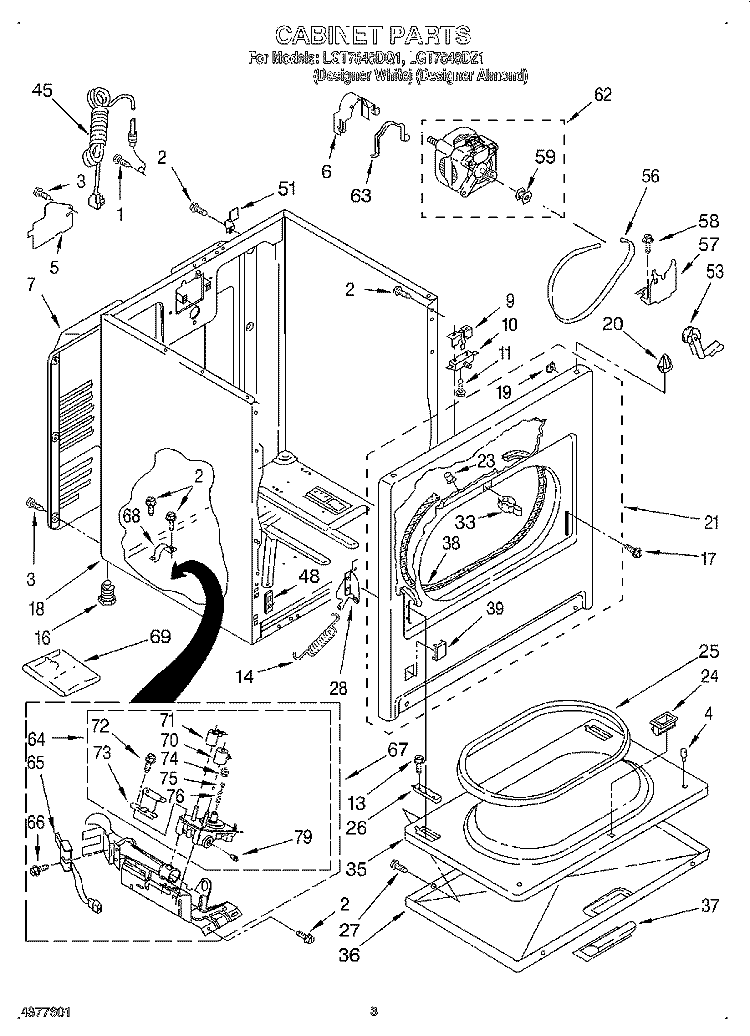 CABINET Diagram and Parts List for LGT7848DZ1  Whirlpool Dryer