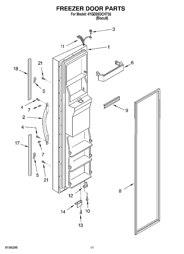 FREEZER DOOR Diagram and Parts List for 4YGD25DCHT02  Whirlpool Refrigerator