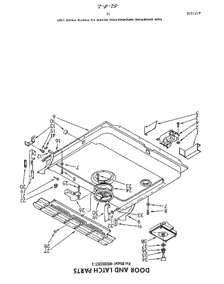 DOOR AND LATCH Diagram and Parts List for 4KUDI220T3  KitchenAid Dishwasher