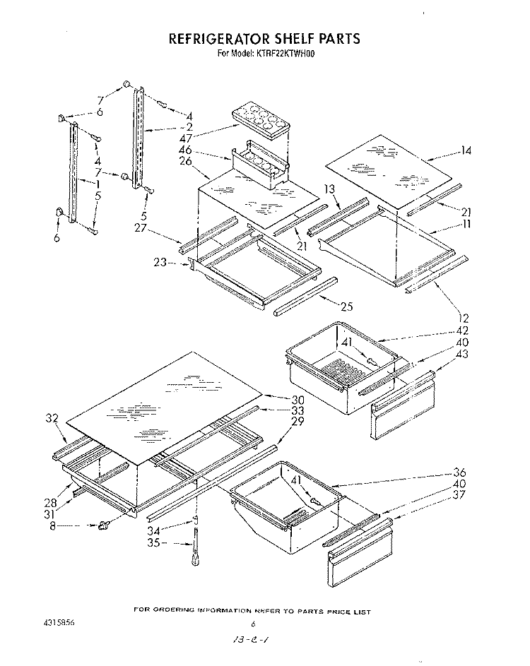 REFRIGERATOR SHELF Diagram and Parts List for KTRF22KTPL00  Whirlpool Refrigerator