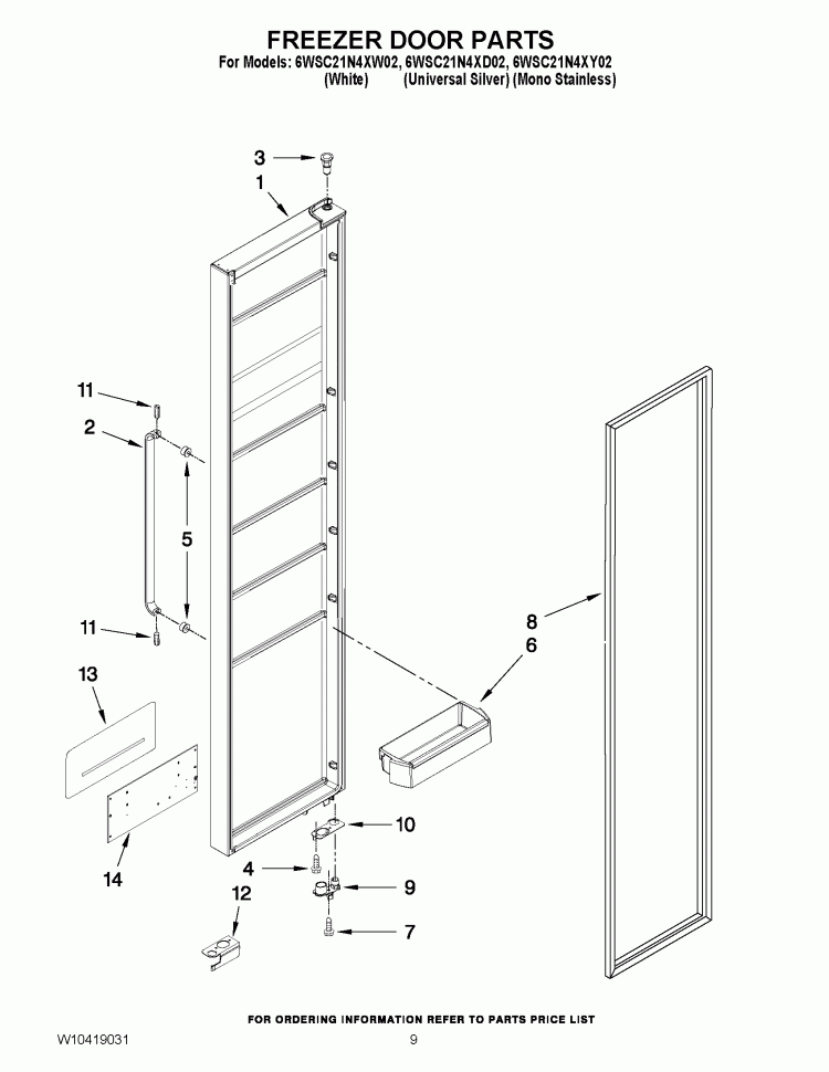 FREEZER DOOR PARTS Diagram and Parts List for 6WSC21N4XD02  Whirlpool Refrigerator