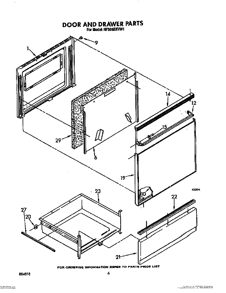 DOOR AND DRAWER Diagram and Parts List for RF366BXVN1  Whirlpool Range