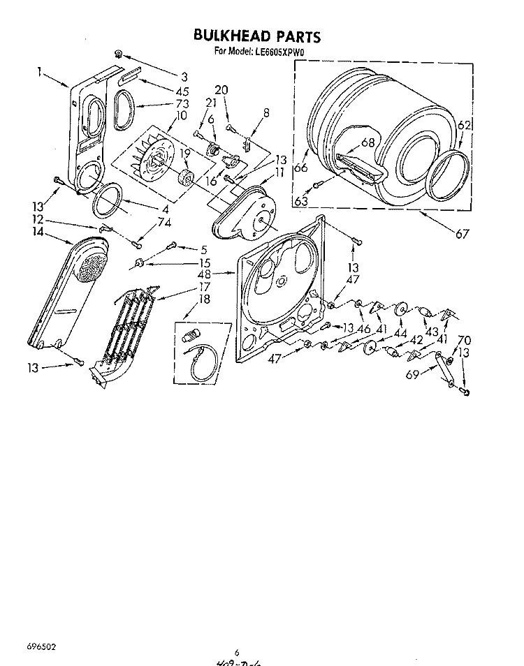 SECTION Diagram and Parts List for LE6605XPW0  Whirlpool Dryer