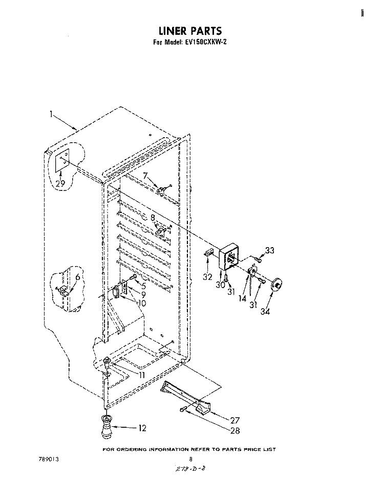 LINER Diagram and Parts List for EV150CXKW2  Whirlpool Freezer