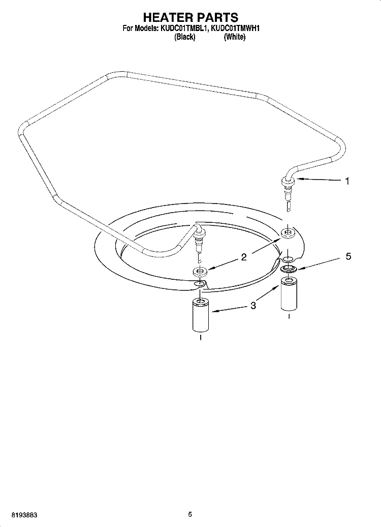 HEATER PARTS Diagram and Parts List for KUDC01TMBL1  KitchenAid Dishwasher