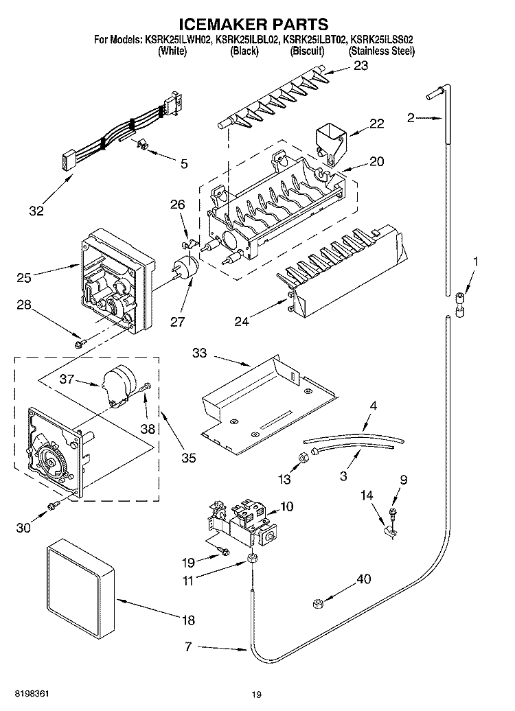 ICE MAKER, OPTIONAL Diagram and Parts List for KSRK25ILBL02  KitchenAid Refrigerator