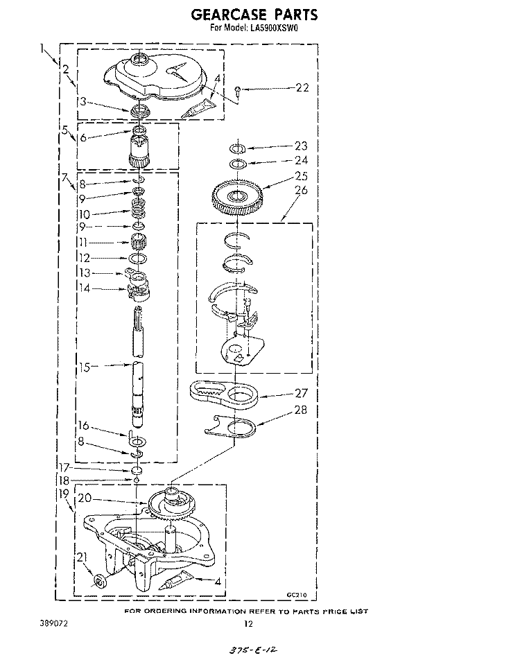 GEARCASE Diagram and Parts List for LA5900XSW0  Whirlpool Washer