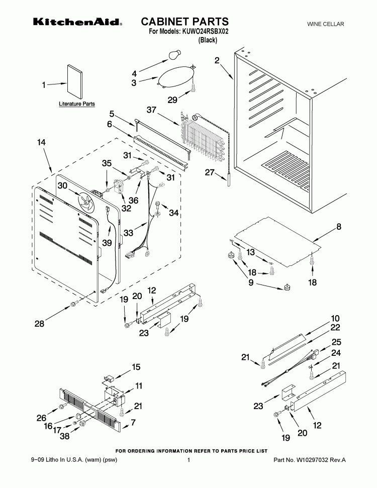 CABINET PARTS Diagram and Parts List for KUWO24RSBX02  KitchenAid Wine and Beverage Cooler
