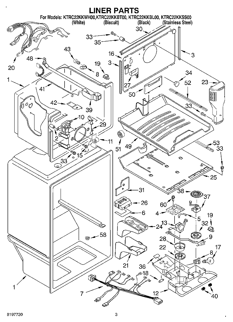 LINER Diagram and Parts List for KTRC22KKSS00  KitchenAid Refrigerator