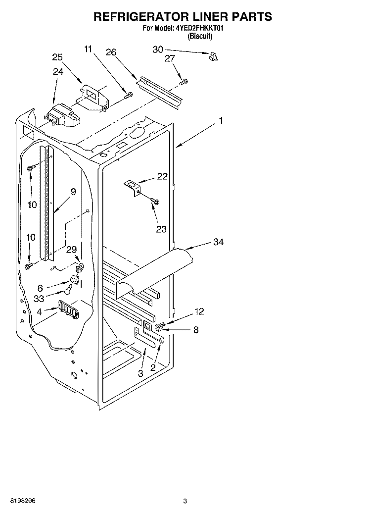 REFRIGERATOR LINER Diagram and Parts List for 4YED2FHKKT01  Whirlpool Refrigerator